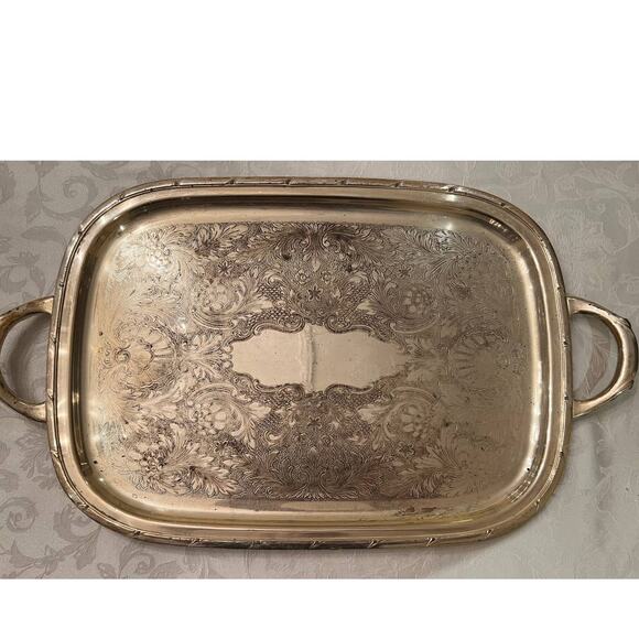 Antique British Silver Plate over Copper 15.75" x 27" Handled Butler's Tray - Picture 1 of 9